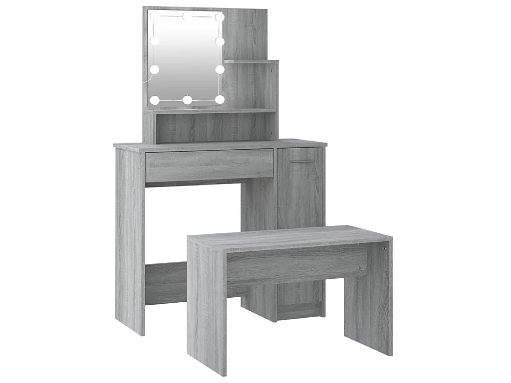Schminktisch-Set mit LED Grau Sonoma Holzwerkstoff