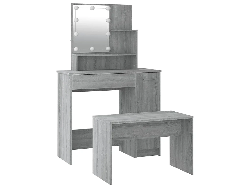 Schminktisch-Set mit LED Grau Sonoma Holzwerkstoff