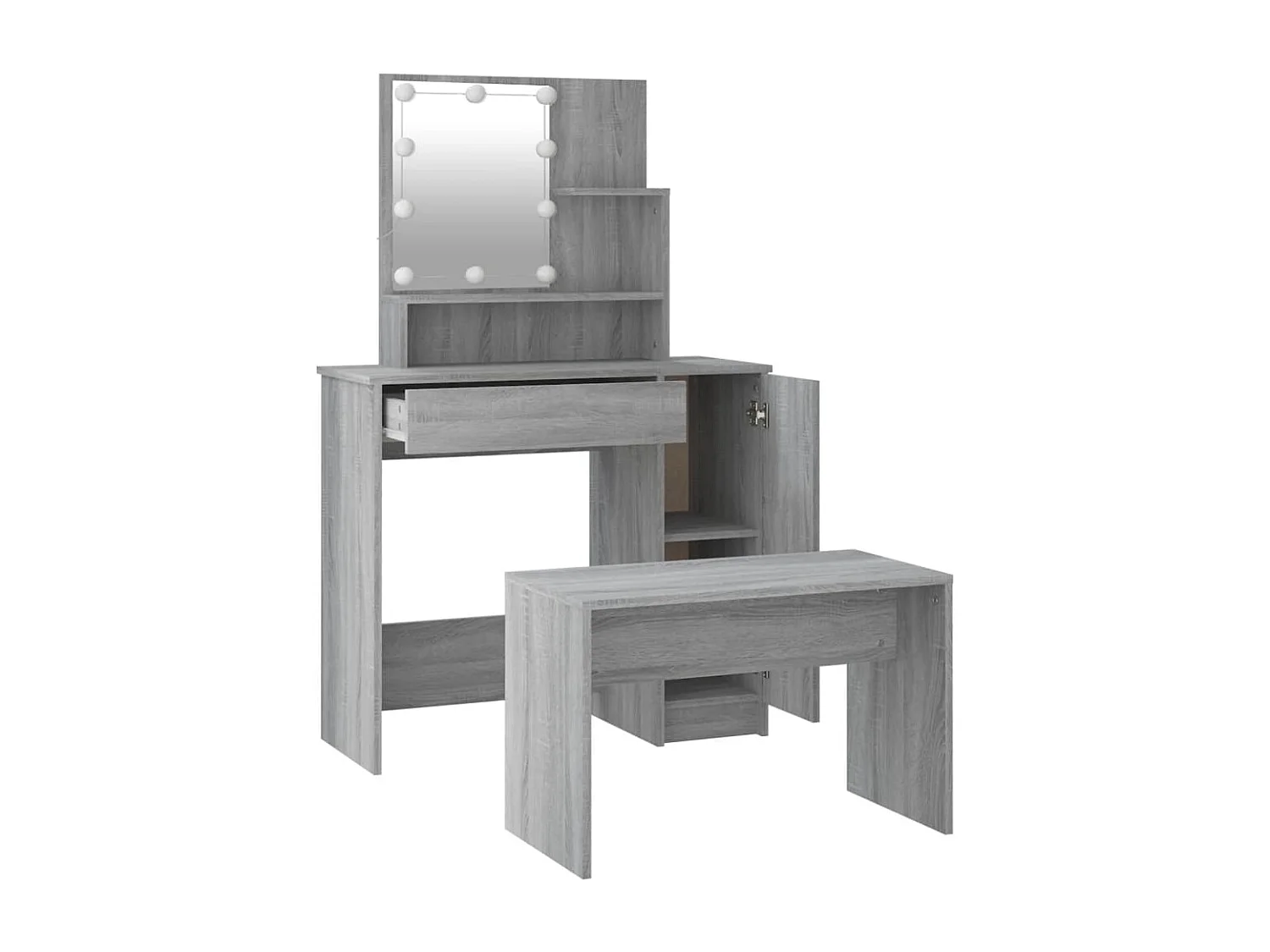 Schminktisch-Set mit LED Grau Sonoma Holzwerkstoff
