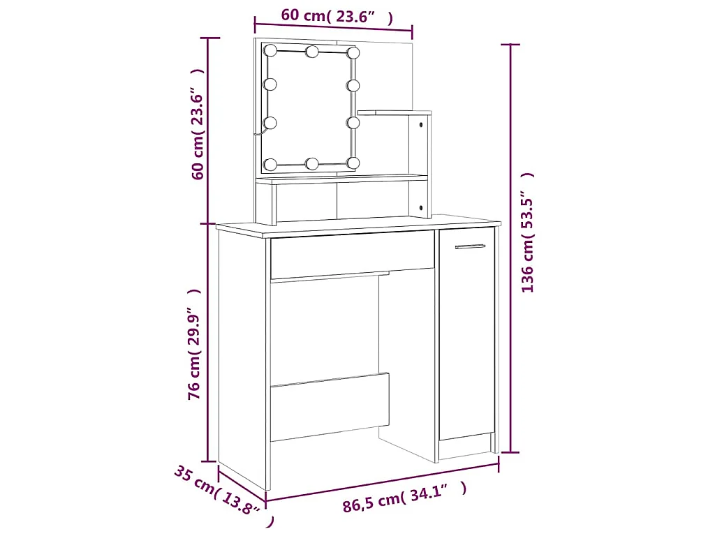 Coiffeuse avec LED chêne sonoma 86,5x35x136 cm