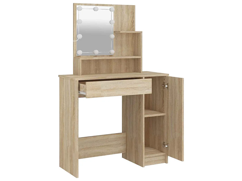 Coiffeuse avec LED chêne sonoma 86,5x35x136 cm