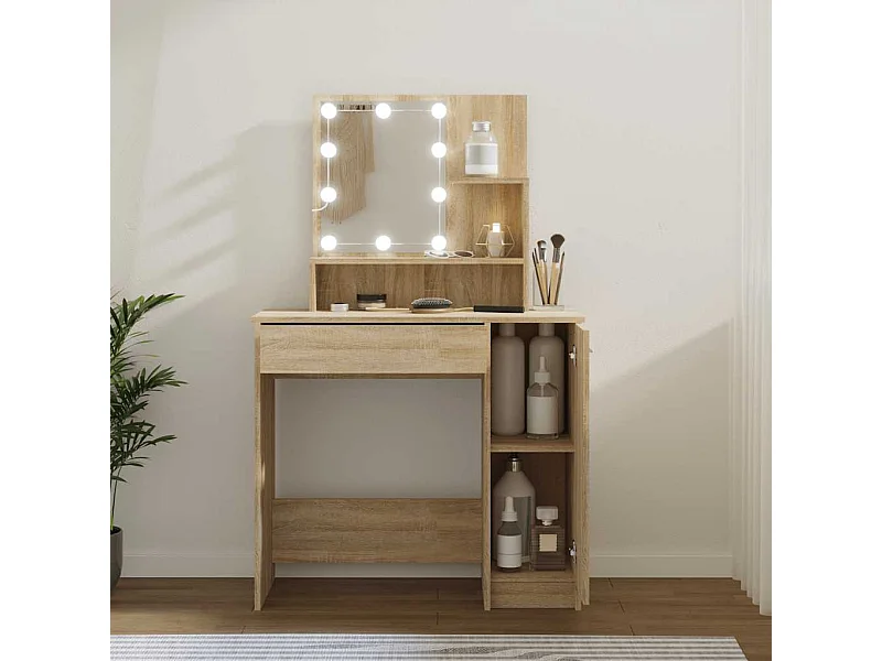 Coiffeuse avec LED chêne sonoma 86,5x35x136 cm