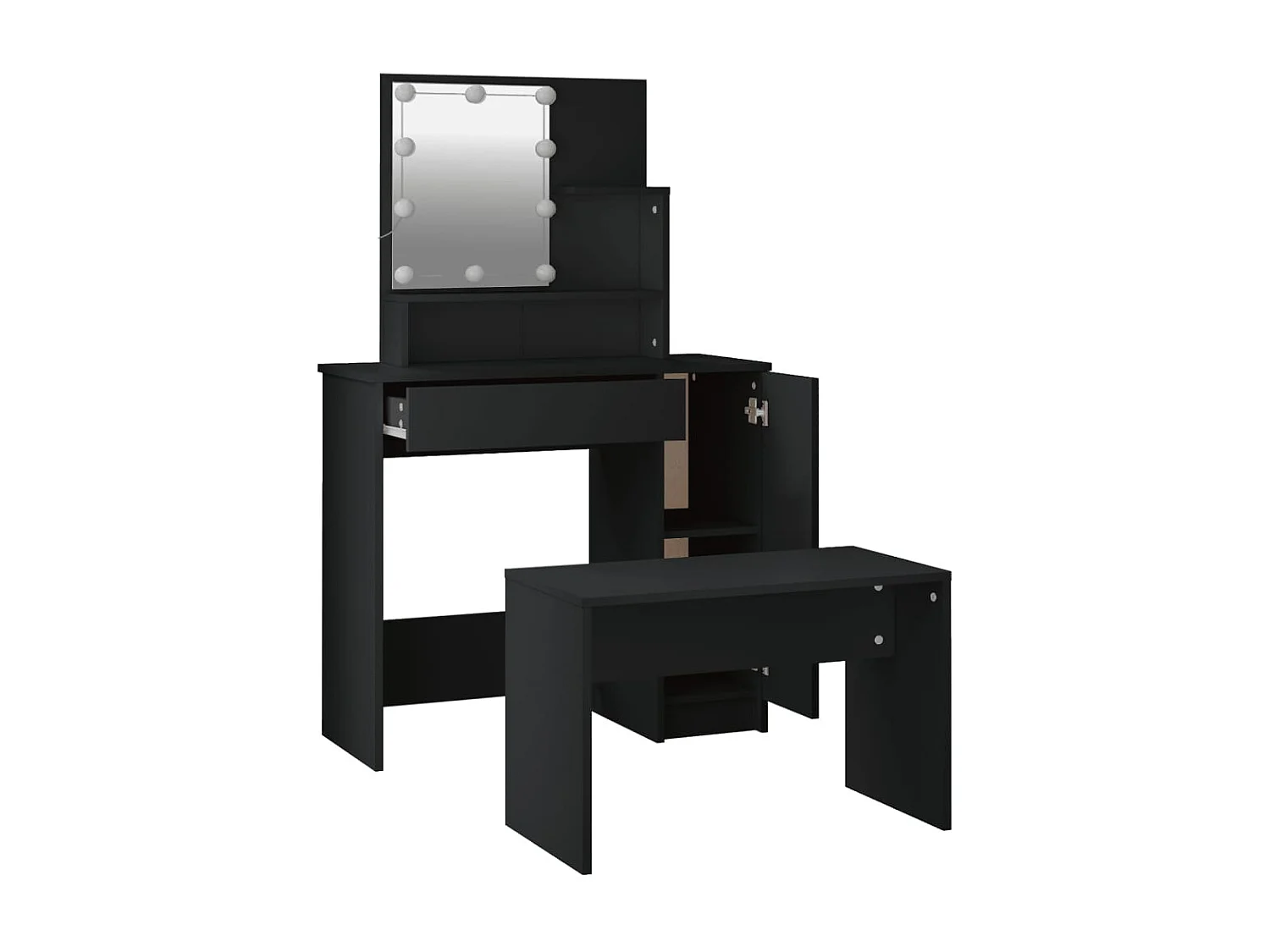 Schminktisch-Set mit LED Schwarz Holzwerkstoff