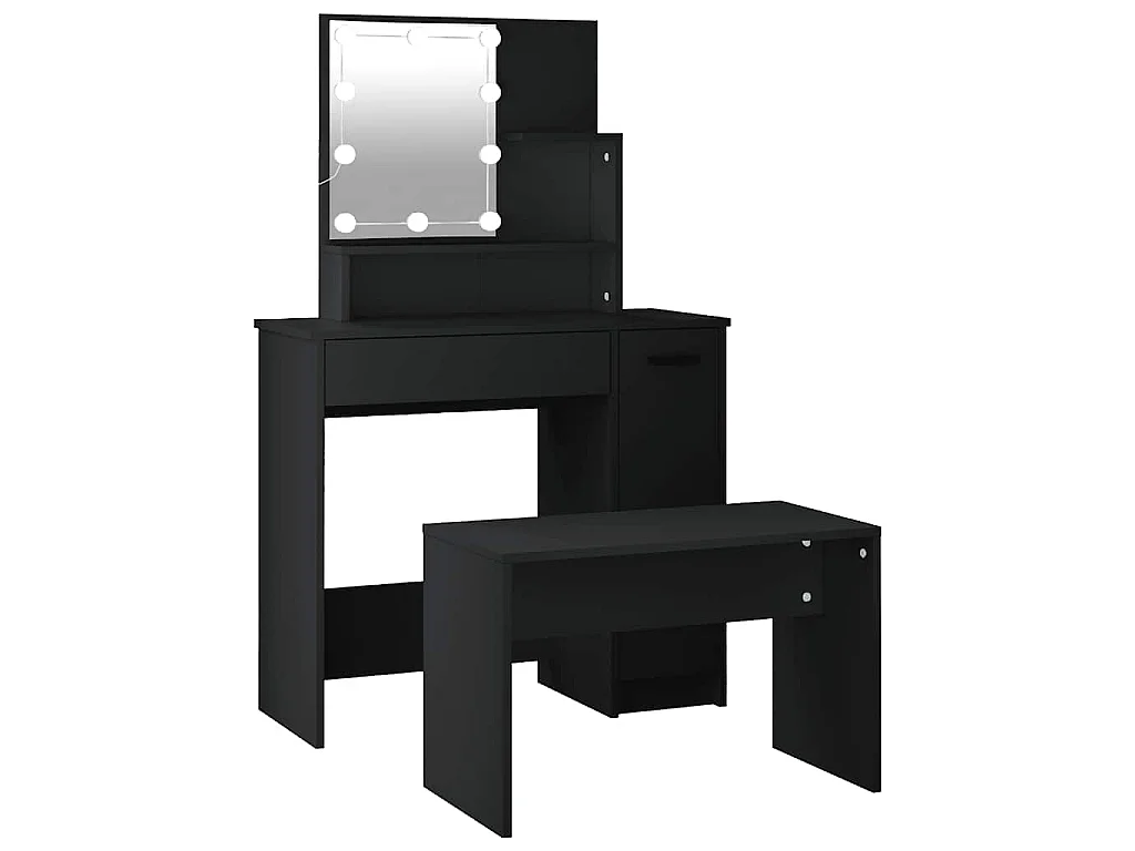 Schminktisch-Set mit LED Schwarz Holzwerkstoff