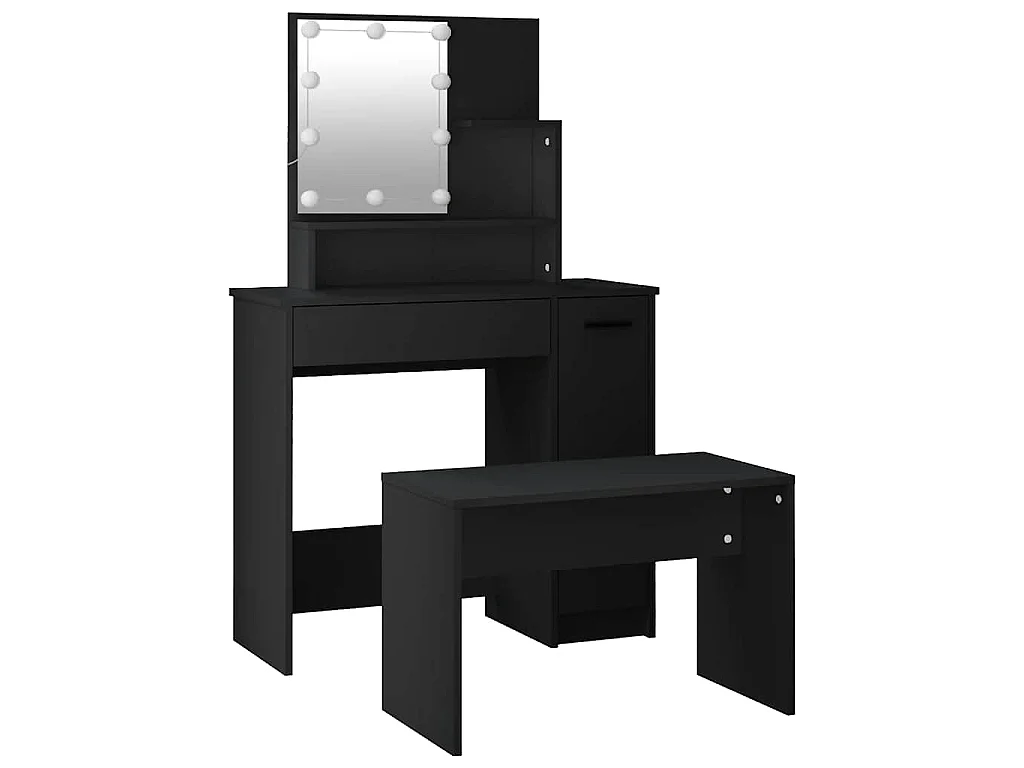 Schminktisch-Set mit LED Schwarz Holzwerkstoff