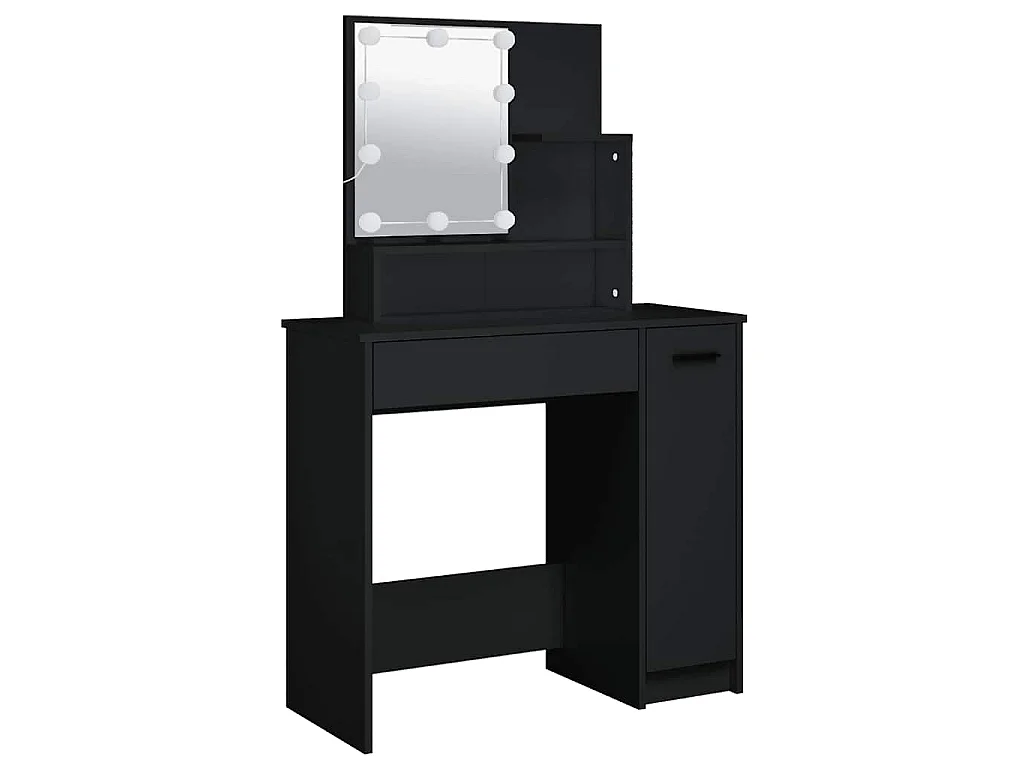 Schminktisch-Set mit LED Schwarz Holzwerkstoff