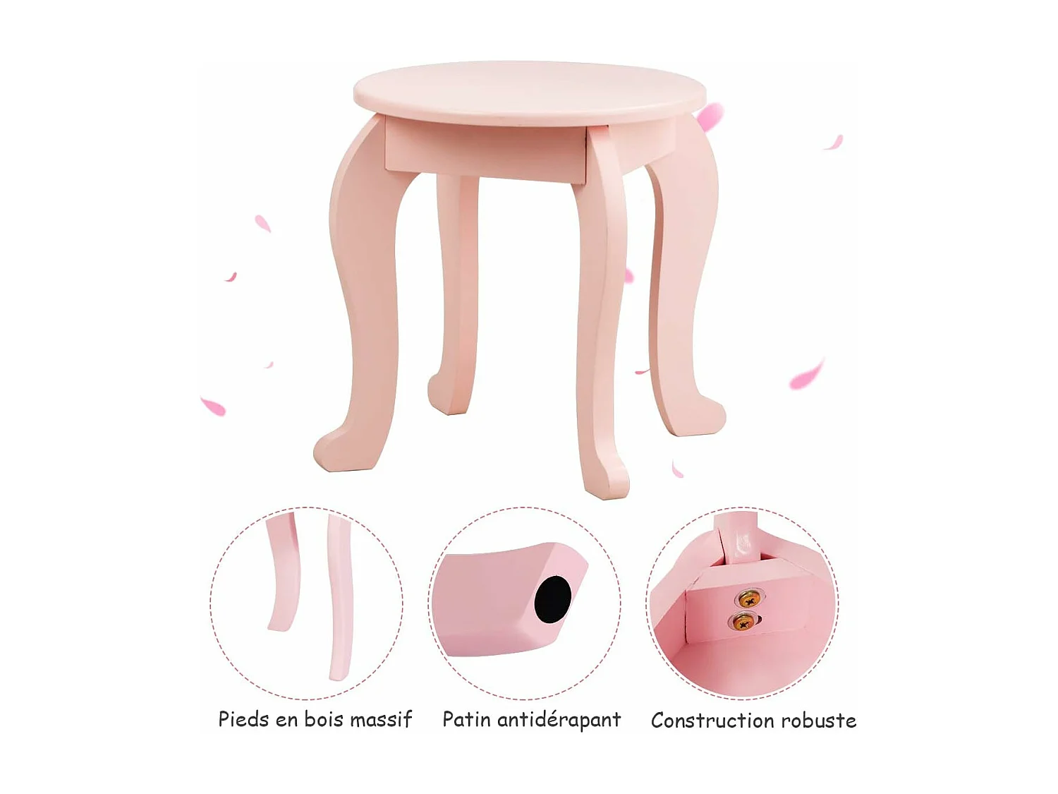 Coiffeuse pour enfants  avec miroir à trois volets, ensemble de coiffeuse 2-en-1 , tabouret inclus