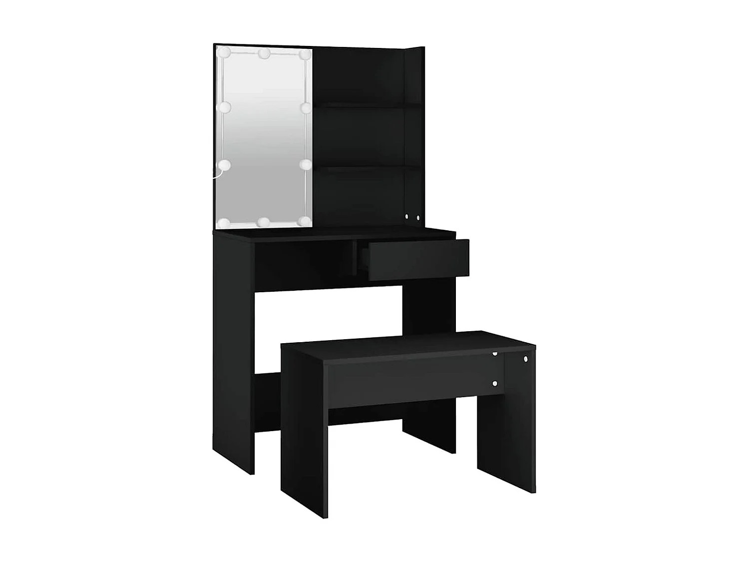 Ensemble de coiffeuse avec LED Noir Bois d'ingénierie