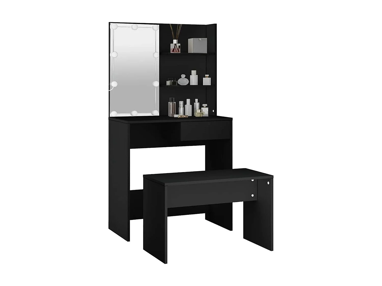 Ensemble de coiffeuse avec LED Noir Bois d'ingénierie