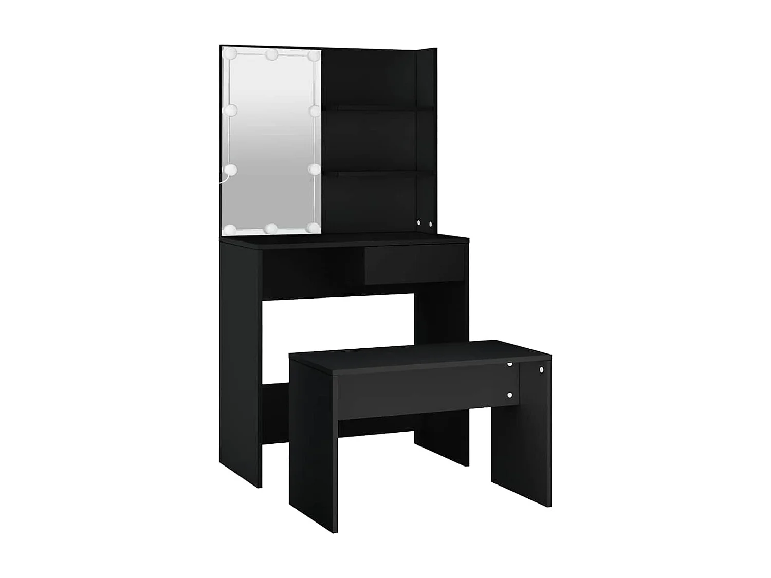 Ensemble de coiffeuse avec LED Noir Bois d'ingénierie