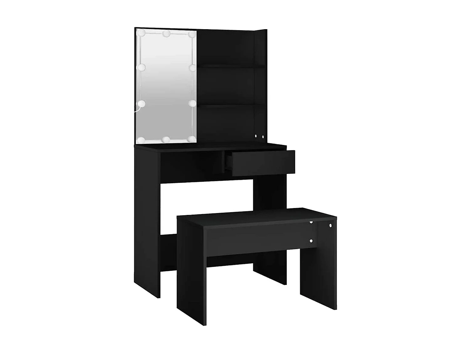 Ensemble de coiffeuse avec LED Noir Bois d'ingénierie