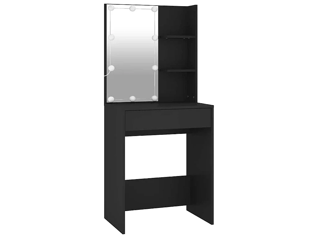 Schminktisch-Set mit LED Schwarz Holzwerkstoff