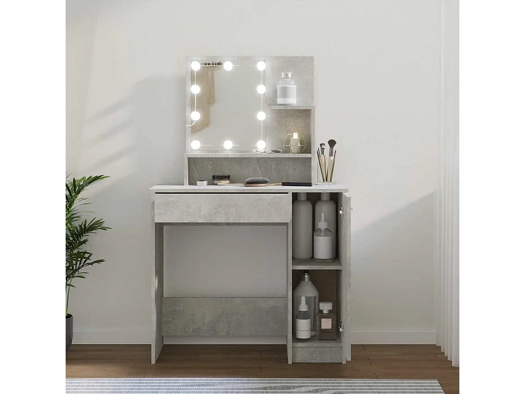 Schminktisch mit LED Betongrau 86,5x35x136 cm
