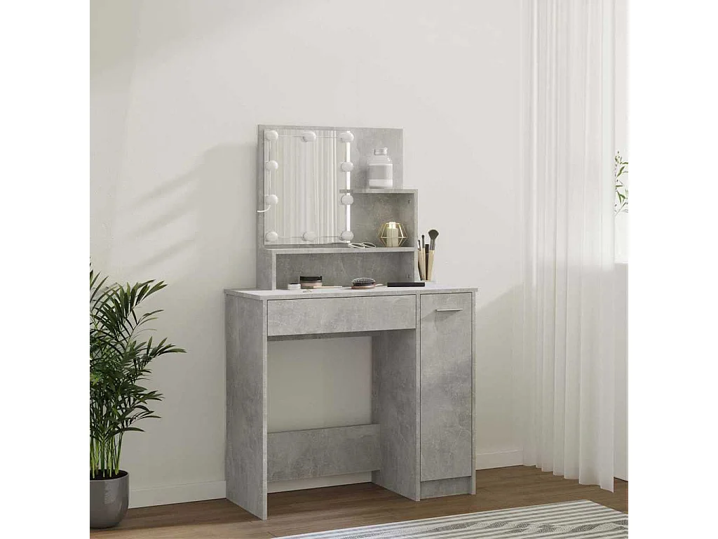 Coiffeuse avec LED Gris béton 86,5x35x136 cm