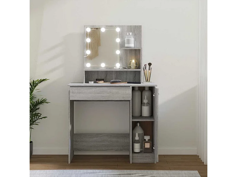 Coiffeuse avec LED Sonoma gris 86,5x35x136 cm