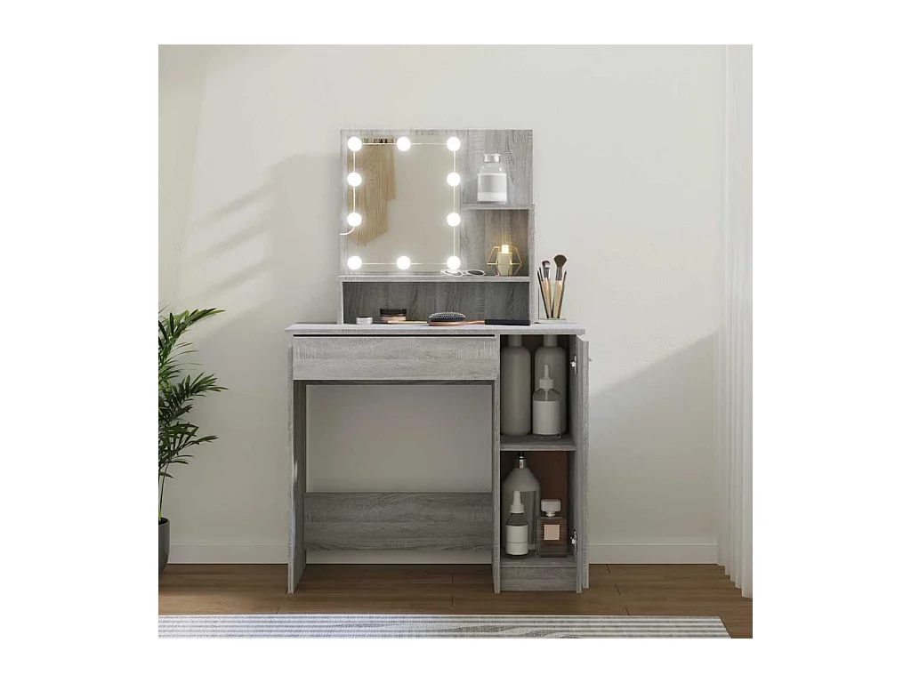 Coiffeuse avec LED Sonoma gris 86,5x35x136 cm