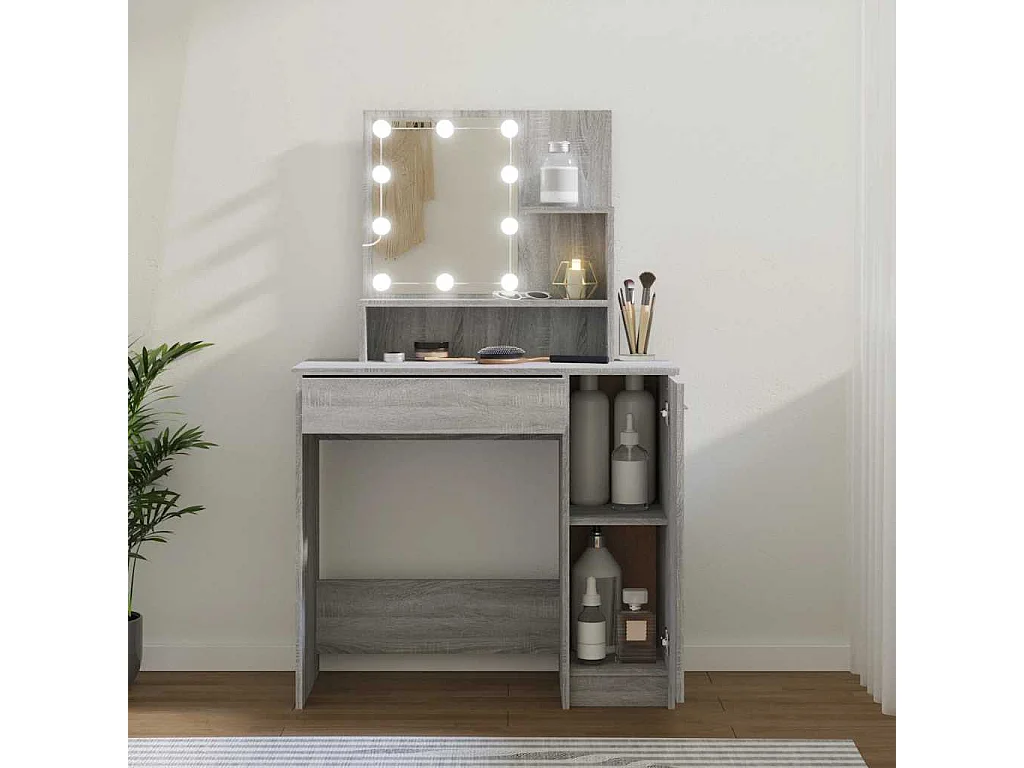 Schminktisch mit LED Grau Sonoma 86,5x35x136 cm
