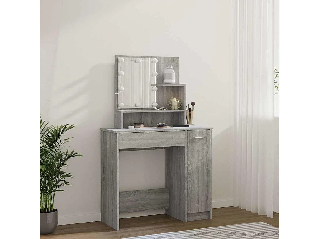 Coiffeuse avec LED Sonoma gris 86,5x35x136 cm