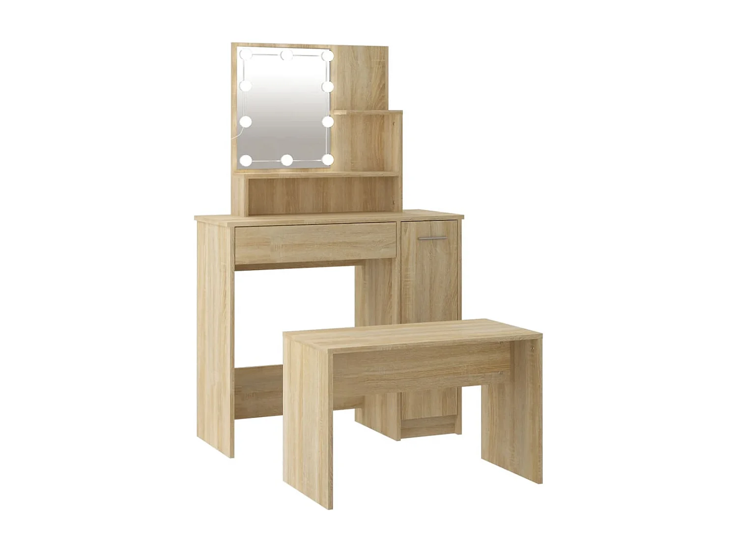 Conjunto toucador c/ LEDs madeira processada carvalho sonoma