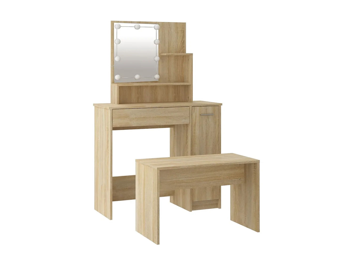 Conjunto toucador c/ LEDs madeira processada carvalho sonoma