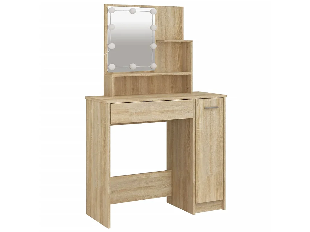 Juego de tocador con LED madera contrachapada roble Sonoma