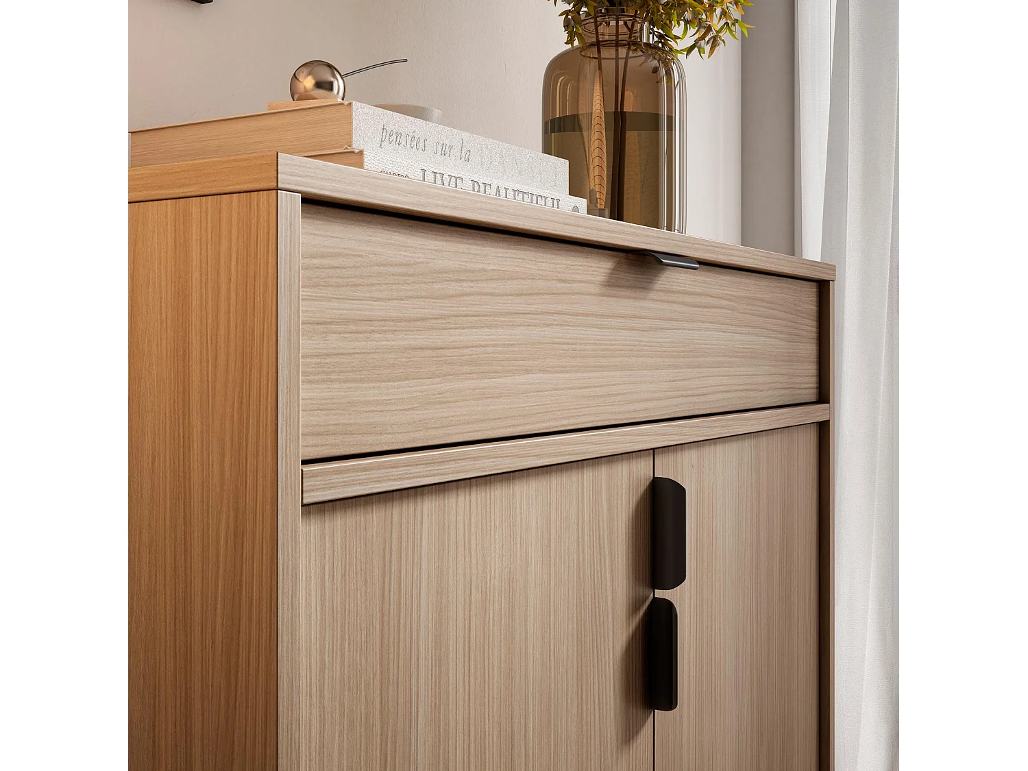 Mueble zapatero/armario - A89cm x L90cm x P29cm nogal claro - Alice