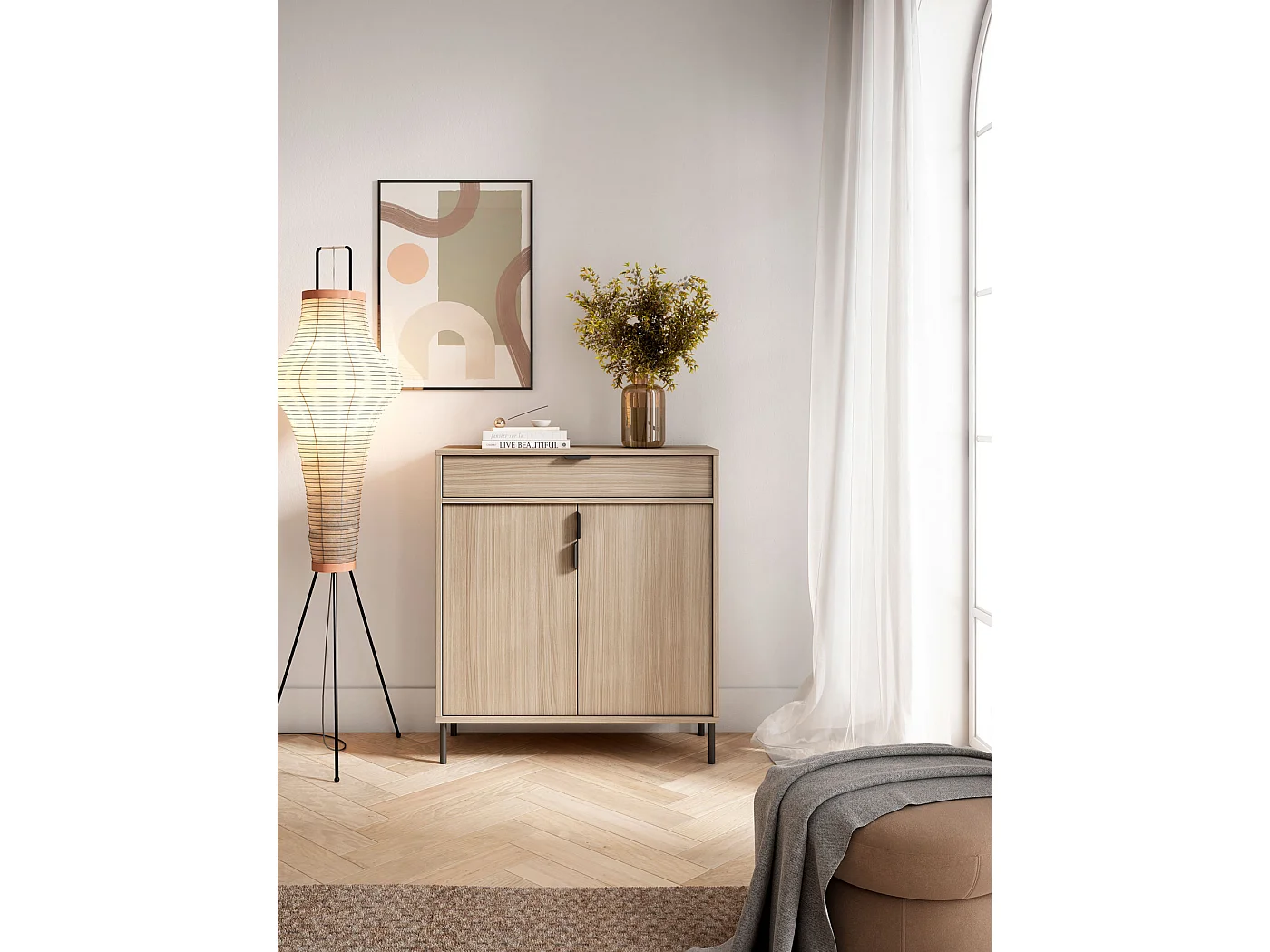 Mueble zapatero/armario - A89cm x L90cm x P29cm nogal claro - Alice