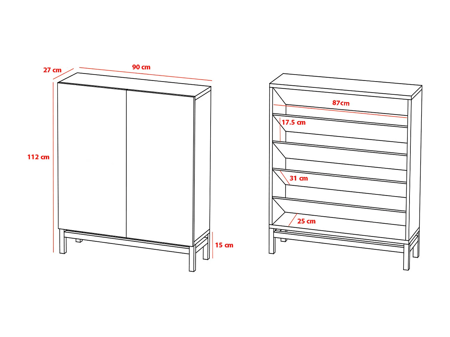 Mueble zapatero/armario - A112cm x L90cm x P27cm roble dorado puertas impresiónvallado - Lofoten