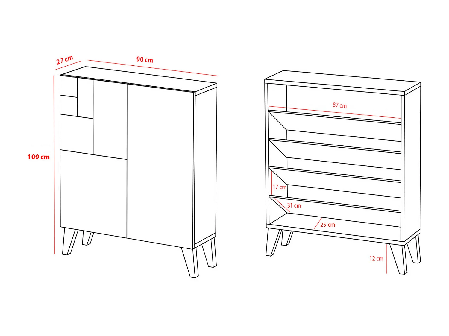 Mueble zapatero/armario - A109cm x L90cm x P27cm roble dorado - Malmo
