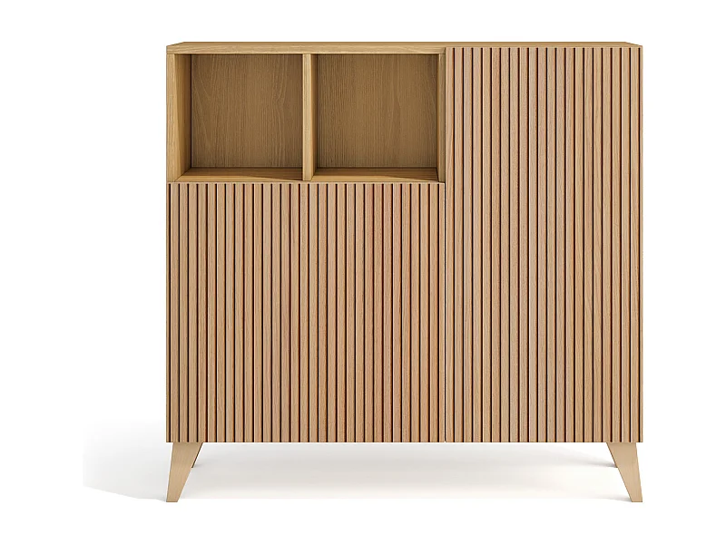 Meuble à chaussures/rangement - H87cm x L90cm x P27cm chêne doré portes impression lattes - Moss