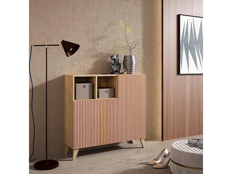 Mueble zapatero/armario - A87cm x L90cm x P27cm roble dorado puertas impresión vallado - Moss