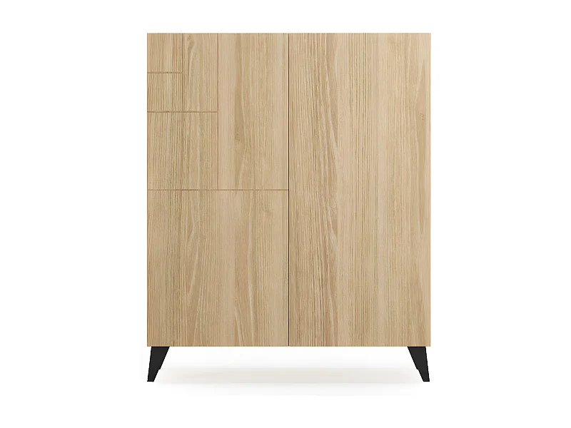 Meuble à chaussures/rangement - H109cm x L90cm x P27cm chêne doré piètement noir - Malmo