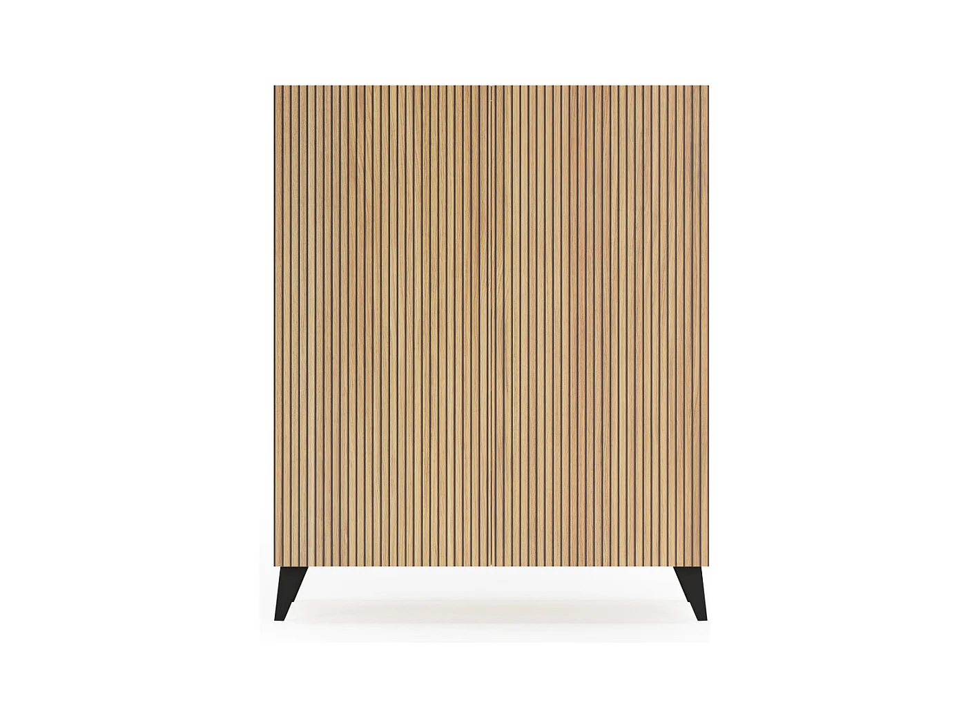 Meuble à chaussures/rangement - H109cm x L90cm x P27cm chêne doré portes impression lattes piètement noir - Narvik