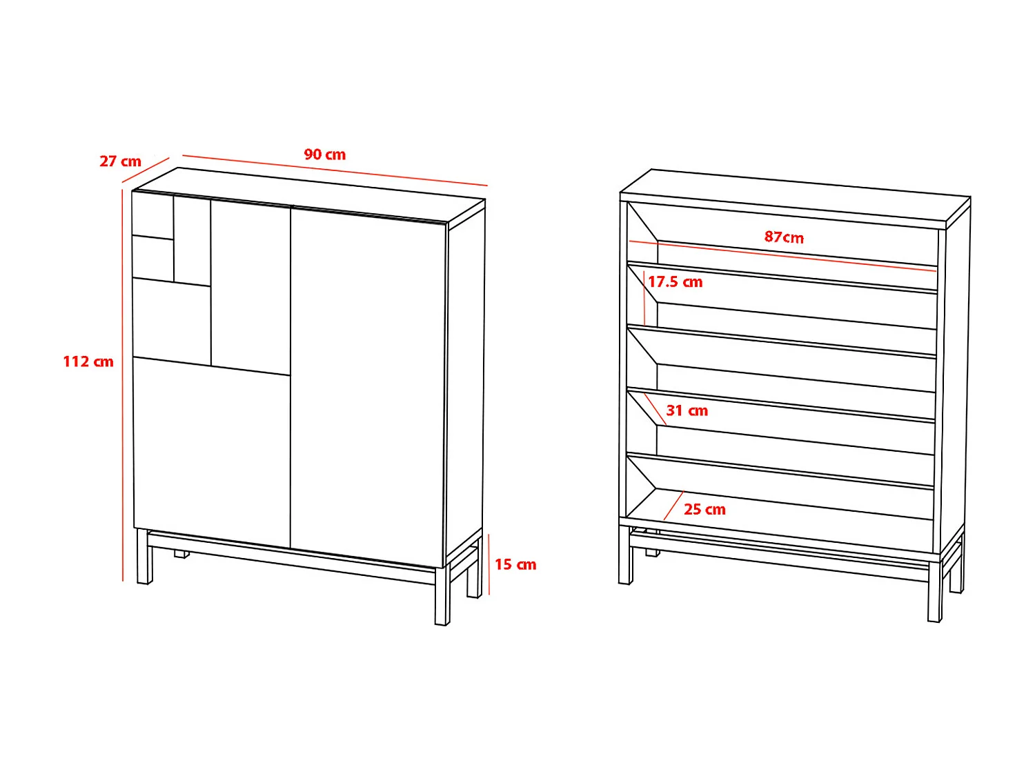 Móvel sapateira/armário - A112cm x C90cm x P27cm carvalho dourado - Volda
