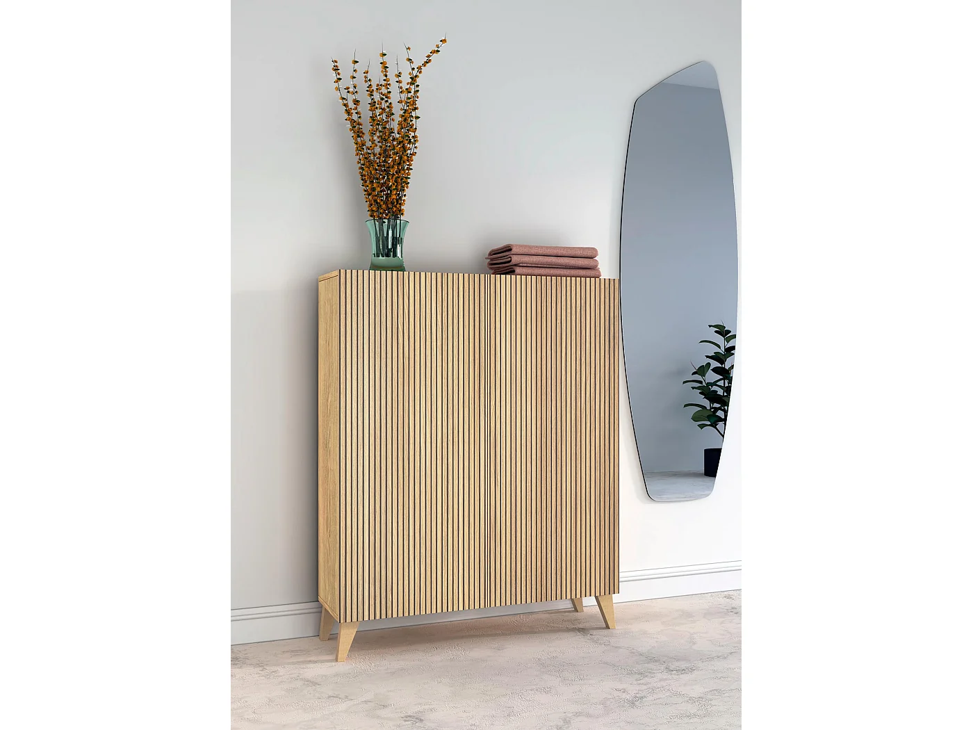 Mueble zapatero/armario - A109cm x L90cm x P27cm roble dorado puertas impresión vallado - Narvik