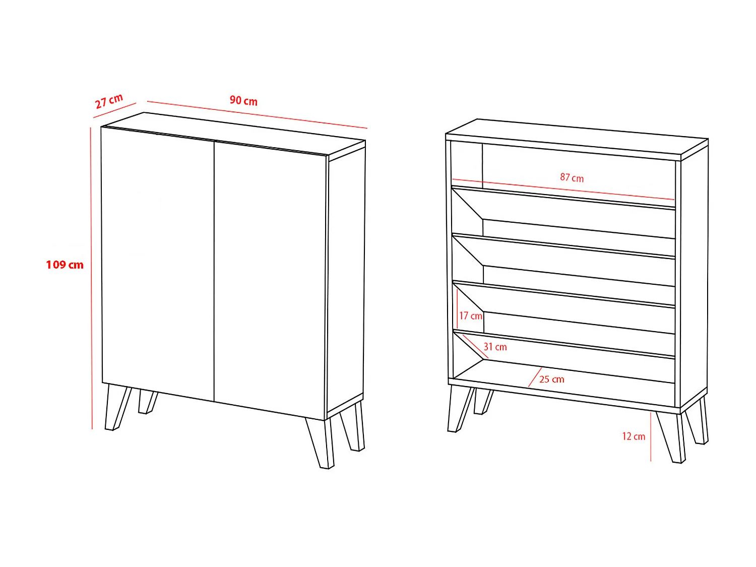 Mueble zapatero/armario - A109cm x L90cm x P27cm roble dorado puertas impresión vallado - Narvik