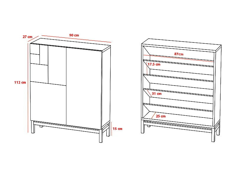 Móvel sapateira/armário - A112cm x C90cm x P27cm carvalho dourado pés branco - Volda