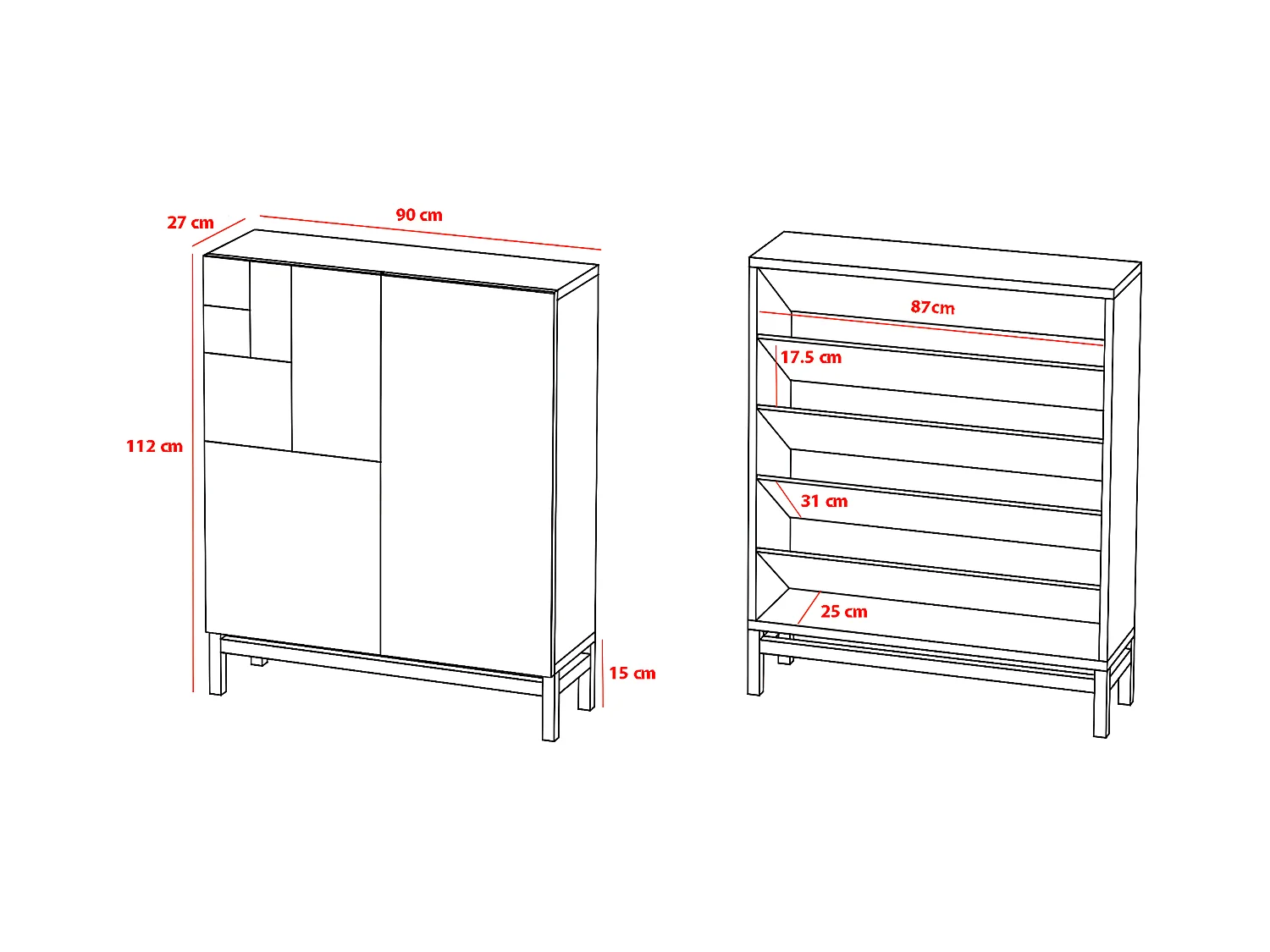Meuble à chaussures/rangement - H112cm x L90cm x P27cm chêne doré piètement blanc - Volda