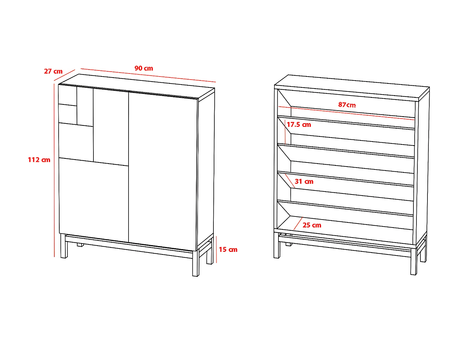 Móvel sapateira/armário - A112cm x C90cm x P27cm carvalho dourado pés branco - Volda