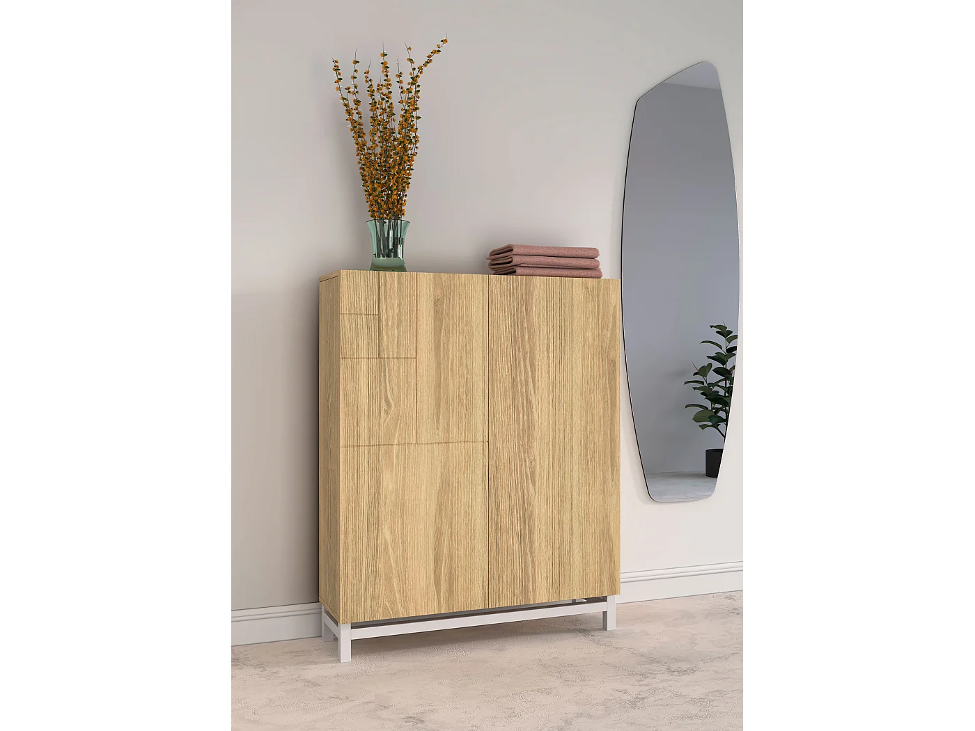 Móvel sapateira/armário - A112cm x C90cm x P27cm carvalho dourado pés branco - Volda