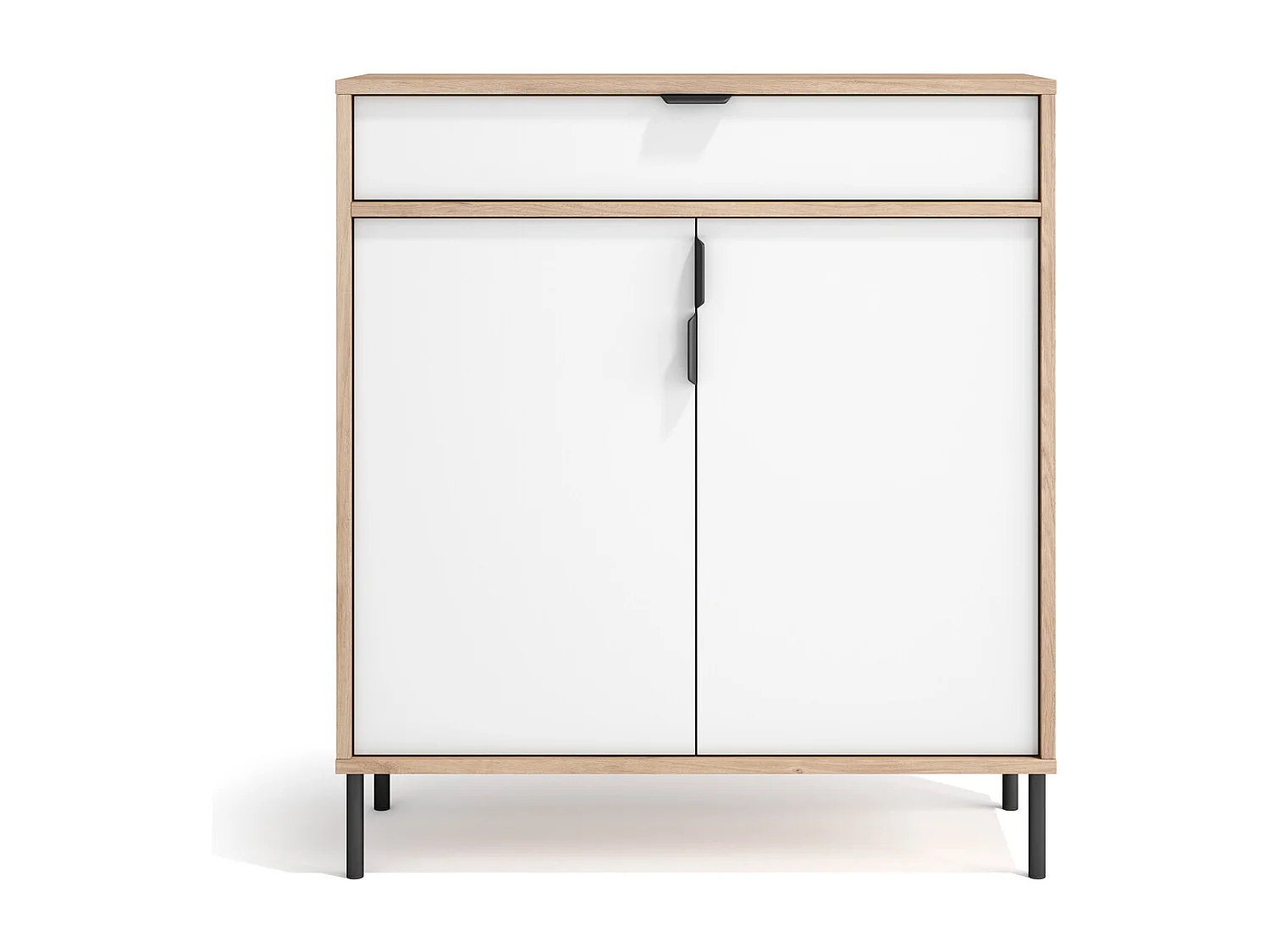 Mueble zapatero/armario - A89cm x L90cm x P29cm roble claro puertas blanco - Alice