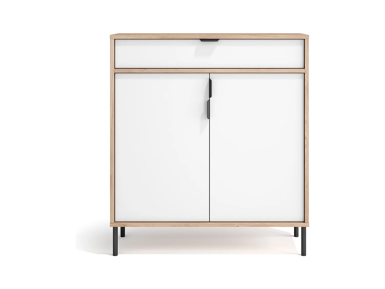 Meuble à chaussures/rangement - H89cm x L90cm x P29cm chêne clair portes blanc - Alice