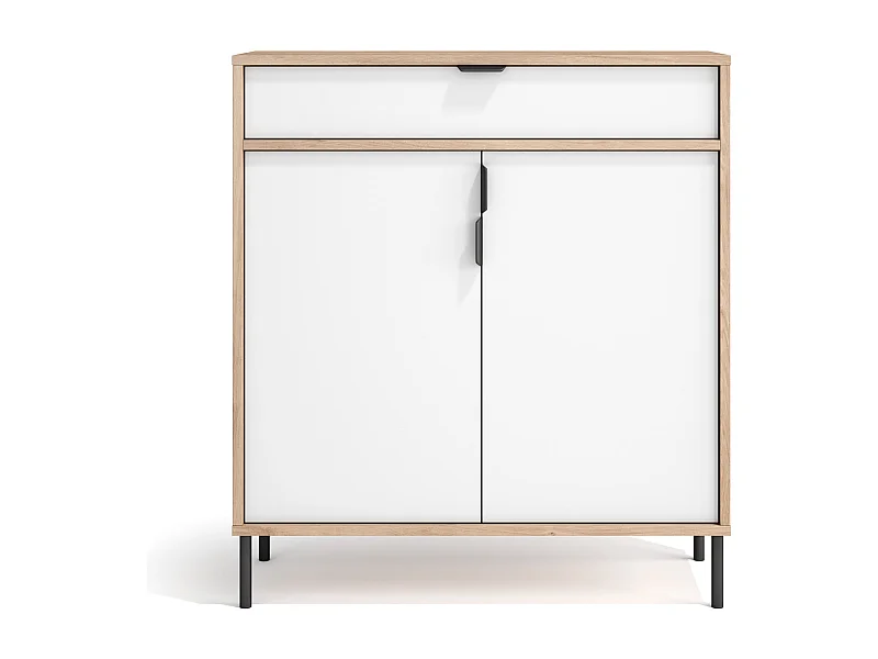 Meuble à chaussures/rangement - H89cm x L90cm x P29cm chêne clair portes blanc - Alice