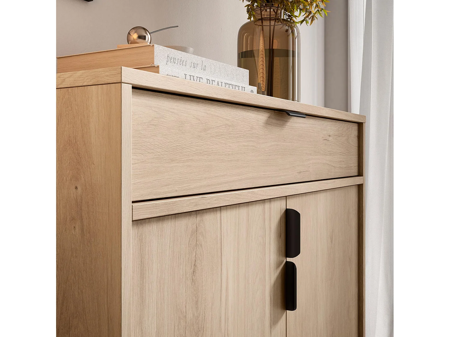 Mueble zapatero/armario - A89cm x L90cm x P29cm roble claro - Alice