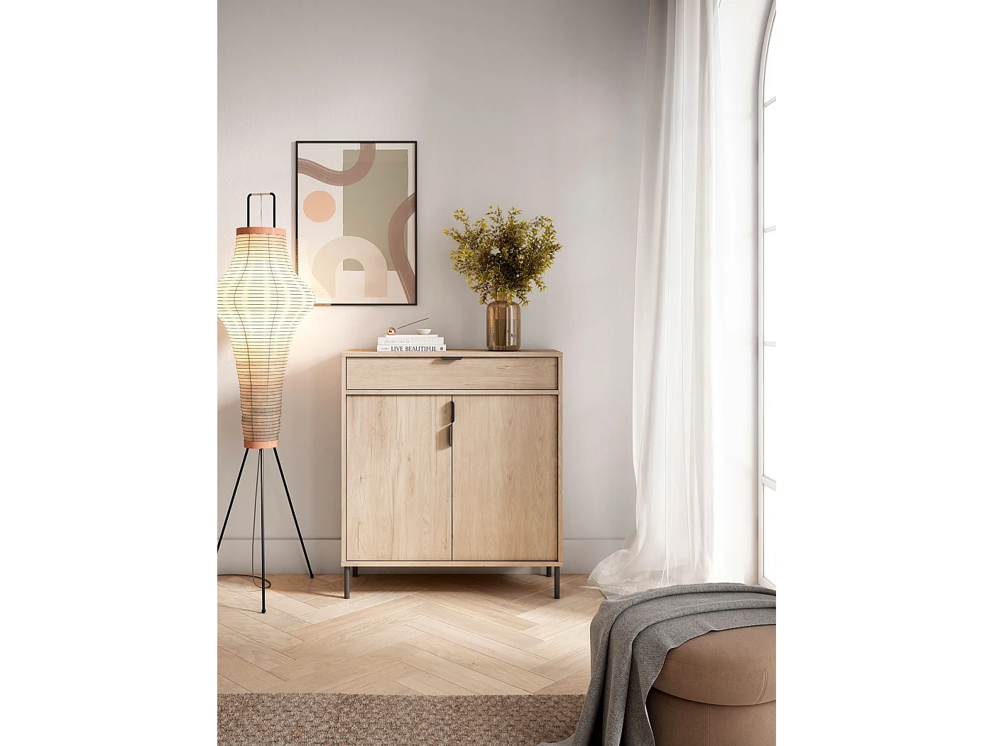 Mueble zapatero/armario - A89cm x L90cm x P29cm roble claro - Alice