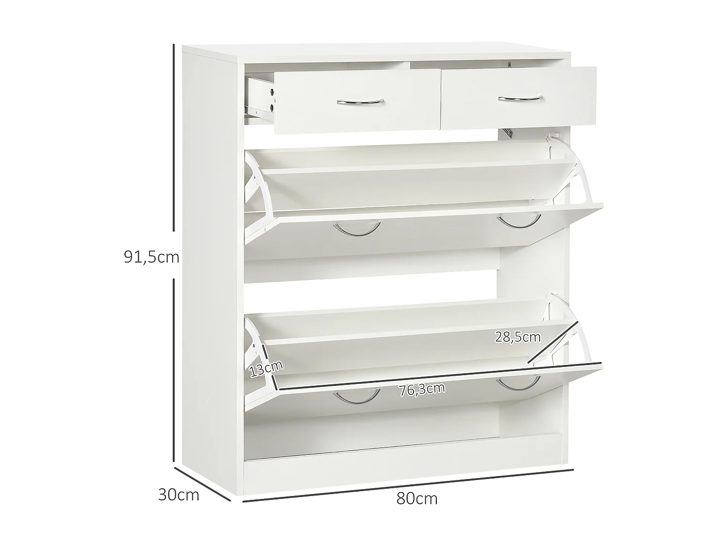 Meuble à chaussures 2 tiroirs 2 portes abattantes étagère blanc