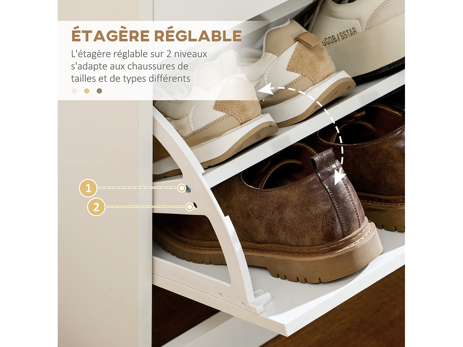 Meuble à chaussures 2 tiroirs 2 portes abattantes étagère blanc