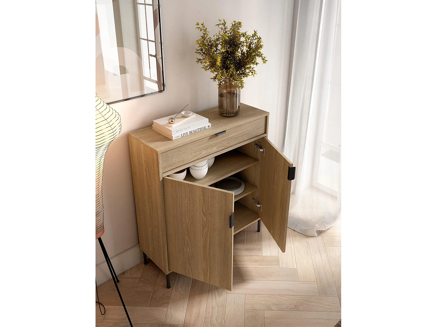 Móvel sapateira/armário - A89cm x C90cm x P29cm carvalho dourado - Alice