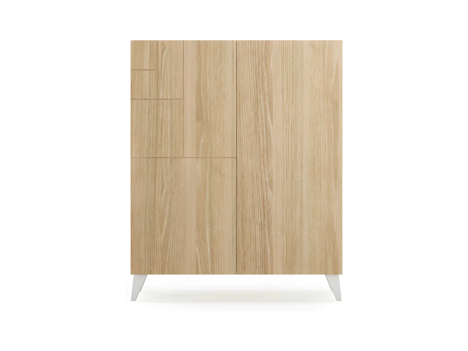 Meuble à chaussures/rangement - H109cm x L90cm x P27cm chêne doré piètement blanc - Malmo