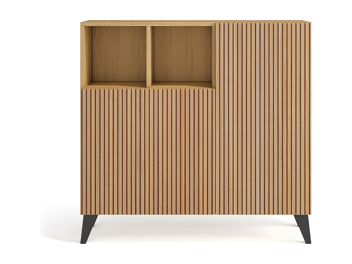 Mueble zapatero/armario - A87cm x L90cm x P27cm roble dorado puertas impresión vallado patas gris grafito - Moss